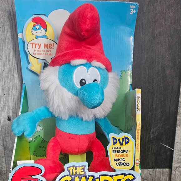 The Smurfs Plush & DVD 12” Papa Smurf Stuffed Jakks Pacific Toy Soft Doll 2008 - Picture 1 of 2